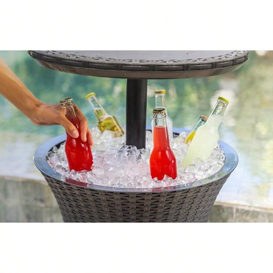 Pacific Rattan Style Outdoor Cool Bar Ice Cooler Table Garden Furniture - Anthracite - Grey - View 1