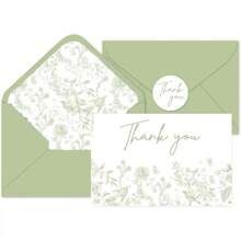 Green Floral Thank You Cards With Envelopes,Wedding Invitation Cards,Thank You Notes For Wedding,Business, Small Business, Funeral, Graduation