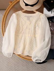 JIANHU Women's Summer Lightweight Lace Blouse - Breathable & Elegant, Suitable For Casual, Work And Special Occasions - Apricot - View 4