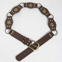 1 pieza Cinturón casual de mujer con estilo retro punk rock Y2K, con remaches, parches y hebilla de metal, para verano, escuela, otoño, Halloween