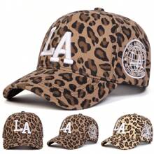 1pc Women Leopard Print LA Baseball Cap, Adjustable Outdoor Sun Protection Casual Hat, Suitable For Spring, Autumn Traveling, Beach Party