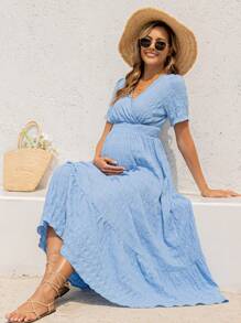 weisilong Maternity Women Summer & Spring High Waist Pregnant Ruffle Tiered Pregnant Dress For Baby Shower