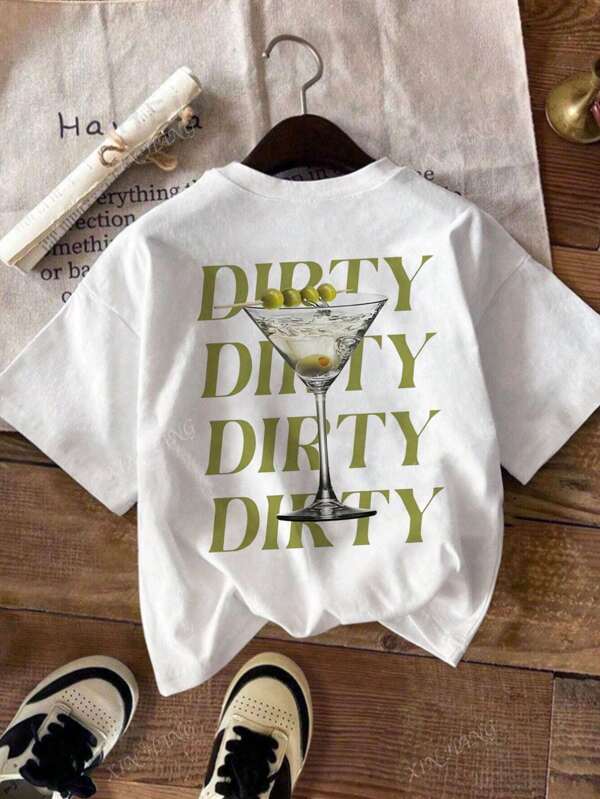 Women Cocktail Print Graphic Breathable T-Shirt, Summer