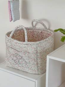 Cesta de lavandería de tela con estampado de flores pequeñas, grande, cuadrada, de asa blanda, con estilo rústico y elegante, para almacenar ropa sucia, artículo del hogar esencial para mujeres, adecuado para todo el año, organizador de armario y almacenamiento para dormitorio.