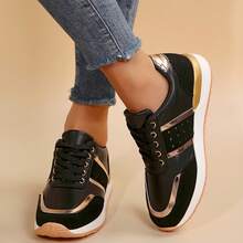 Breathable Women's Round Toe Sneakers - Non-Slip Platform Shoes For Everyday Wear - Black - View 5
