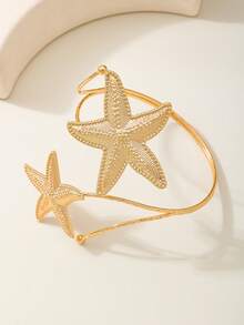 1pc European And American Metal Seashell Design Arm Cuff, Exaggerated Ocean Style Gold Color Arm Chain, Suitable For Beach Holiday, Sexy Beach Party Wear