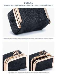 Women's Solid Color Simple Style Lychee Pattern Jewelry Box Ring Necklace Earring Storage Box With Kiss Lock, Wallet Travel Cosmetics Storage Bag Teacher's Day Gift Women's Wallet Mini Wallet Coin Purse - Multicolor - View 5