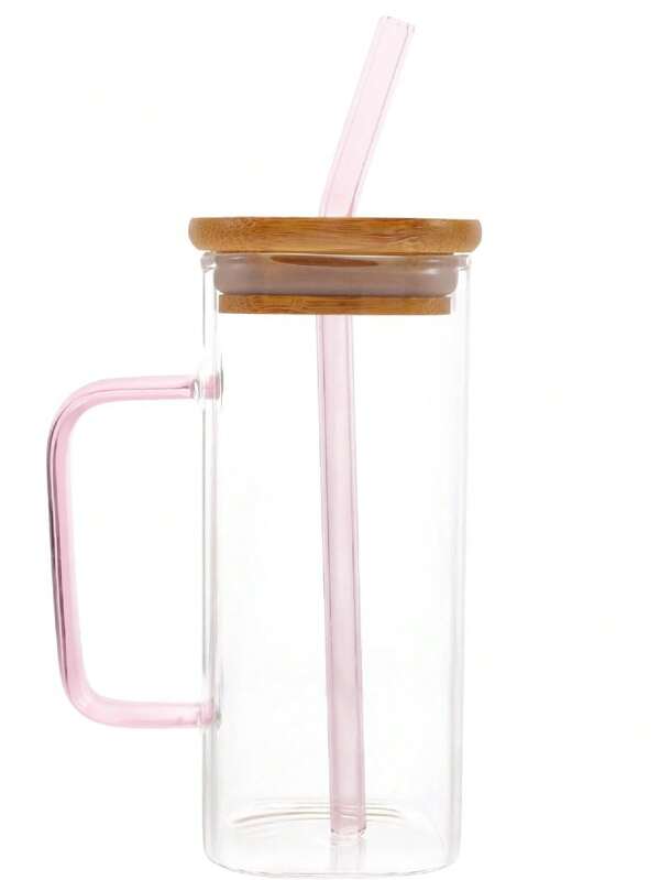 1pc, 13.5oz Cute Glass Cup With Lid And Straw - Perfect For Back To School And Carrying Beverages On-The-Go