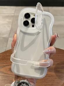 Estuche de teléfono transparente con soporte plegable en dos en uno, compatible con iPhone 16, 15, 12, 13, 14 Pro Max, con diseño de olas 3D elegante y resistente a golpes