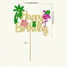 1 Pc Flamingo Happy Birthday Cake Topper Glitter Flower Pineapple Flamingo Cake Pick Decorations For Tropical Hawaiian Luau Theme Birthday Party Supplies,Christmas - Multicolor - View 3