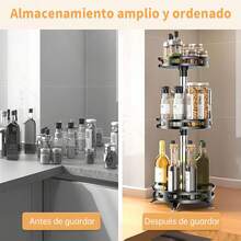 Especiero giratorio, plato giratorio Lazy Susan de varias capas, gira 360 grados, estantes ajustables, doble capa y un diseño giratorio que lo convierten en el especiero perfecto - Negro - Ver 5