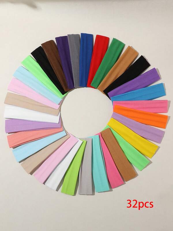 32PCS Simple Solid Color Women's Dopamine Colored Sports Headbands Are A Versatile And Casual Hair Accessory Suitable For Daily Life, Yoga, And Sports Turban Headband Sweatband