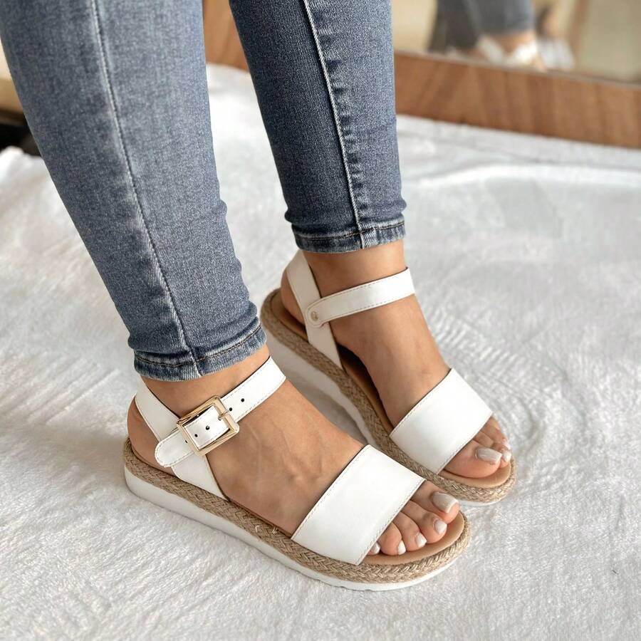 Sandalias planas con correa en el tobilloDe modaBohemioEleganteHebilla - Blanco - Ver 1