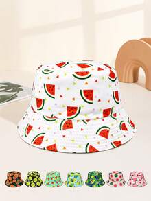 1pc Women Watermelon Printed Reversible Bucket Hat, Sun Protection Casual Versatile Summer Hat For Outdoor Use - Multicolor - View 12