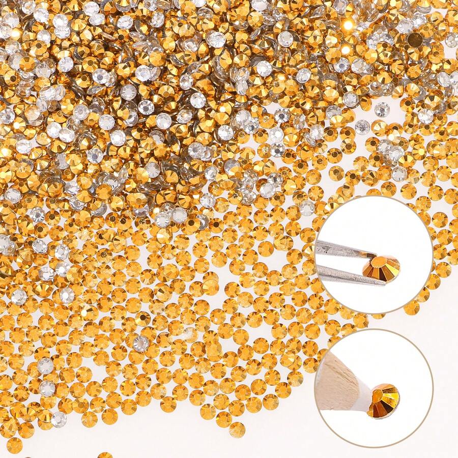 500pcs/1000pcs 金色/亮黃色樹脂DIY果凍平底迷你圓形水鑽，裝飾寶石適用於手機殼、杯子、鞋子、靴子、衣物、手工DIY偶像應援扇、名牌