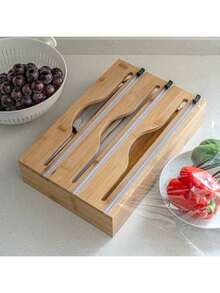 1 件 3 格/2 格竹制保鲜膜分配器，竹制厨房收纳盒，铝箔和保鲜膜储物盒，适用于厨房 - 彩色 - 查看 10