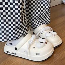 1 Pair Cartoon Eyes Patterned Fashionable Party Casual Cute Hollow Breathable Slip On Shoes For Women, Suitable For Summer, Party, Office And Home - White - View 7