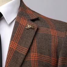 Latest Men's Checkered Suit Two-Piece Set, Four Season Style, Men's US Size Slim Fit Two-Piece Set, Wedding Banquet Dress, Business And Leisure Style - Lưới màu cam - Xem 4