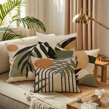 4 piezas Fundas de cojín con diseño geométrico de hojas y puesta de sol estilo escandinavo, fundas de cojín decorativas para sala de estar, dormitorio, sofá, sillas (40cm*40cm, 45cm*45cm, 50cm*50cm)