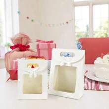 3/6 piezas Bolsas de regalo rectangulares, bolsas de regalo de papel kraft con lazo y ventana transparente, bolsas de almacenamiento blancas, envoltura y almacenamiento de regalos de Navidad y Año Nuevo, suministros de regalo de boda y día de San Valentín, decoraciones