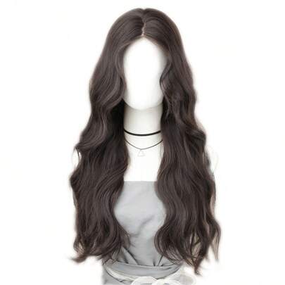 Tóc giả dài 24 inch gợn sóng 13x4 ren phía trước, tóc giả tổng hợp màu đen nâu ren phía trước, tóc giả thẳng mượt sợi chịu nhiệt, thích hợp cho cosplay nữ, tiệc tùng, kiểu tóc tự nhiên hàng ngày
