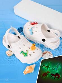Fashionable Versatile Kids Fluorescent Dinosaur Accessory Clogs, Lightweight Suitable For Outdoor Wear - White - View 7