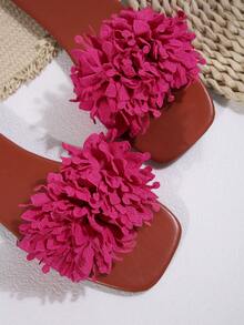 Floral Print Fashion Flat Sandals, Versatile Matching Goddess Shoes Suitable For Dates, Parties, Beach Getaways, Casual Home Wear - Hot Pink - View 7