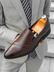 Men's Minimalist Pointed Toe Formal Business Dress Shoes, Commuting - Brown - View 9