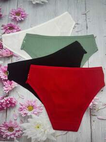 Set de 4 bragas tipo bikini de algodón con encaje y punto de canalé, transpirable