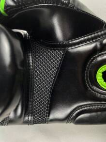 1 Pair Black & Green PU Leather Breathable Classic Boxing Gloves By BRONJEE Brand