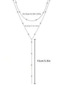 1 Stück Edelstahl Doppelschicht Halskette lange Anhänger Kette Schmuck Y-förmige Kette mit runder Kugelanhänger Doppelkette Halskette für Frauen Alltags-Tragen