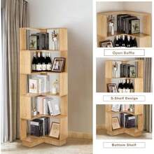 5 Tier Corner Standing Shelf Corner Bookshelf Unit Free Standing Bookcase Floor Standing Corner Shelf Book Storage Display Rack For Living Room Bedroom Office - as pic - View 4