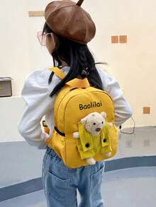 Customized Bags With Personalized Names Or Holiday Messages. Customize Your Own Backpack, Mini Cartoon Casual Cute Teddy Bear Backpack School Bag, You Can Write Names, Letters, Lucky Numbers, Etc., Perfect For Daily Adaptation To School, Dance Classes, Travel, Birthday Gifts Friends And Daughters. Unforgettable. Packaging, Christmas Gifts, New Year Other Prints Placed Randomly. - Bear Backpack - View 9