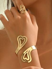 2PCS Simple And Elegant Love Bracelet & Ring Fashion Exquisite Jewelry Set Suitable For Party Daily Wear For Women Holiday Gifts