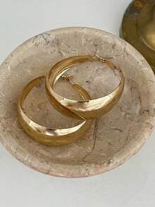 1 Par de pendientes grandes tipo aro lisos de oro, estilo de moda europeo y americano