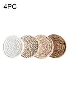Juego de 4/8 posavasos tejidos, individuales redondos tejidos, manteles aislantes, posavasos hechos a mano con bandeja, juego de posavasos absorbentes, estilo bohemio (sin estante), manteles aislantes, salvamanteles para el hogar resistentes al escalado