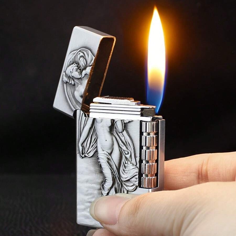 2pcs Creative Retro Sound Relief Wheel Open Flame Lighter Metal ...
