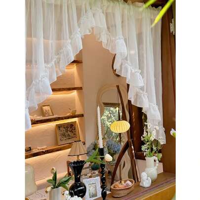 1pc High-Quality Lace Ruffle Sheer Curtain Panel, Elegant Window Valance Decor