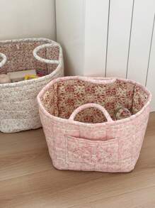 Cesta de lavandería de tela con estampado de flores pequeñas, grande, cuadrada, de asa blanda, con estilo rústico y elegante, para almacenar ropa sucia, artículo del hogar esencial para mujeres, adecuado para todo el año, organizador de armario y almacenamiento para dormitorio.