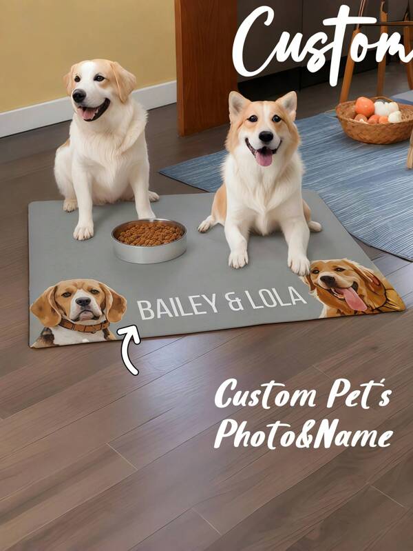 1pc Personalized Dog Mats Using Pet Photo + Name, Custom Dog Food Mat, Personalized Dog Placemat, Custom Dog Bowl Mat, High-Quality, Customizable With Your Dog's Picture And Name, Mother's Day, Father's Day, Pet Anniversaries, New Year, Thanksgiving Day Ornamental Stylish, Fashion, Colorful, Vintage, Cute, Contracted, Cuties Custom, Unique, Customized, Personalized Pet For Anniversaries, For Birthdays