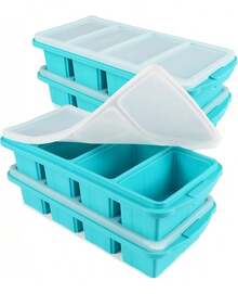 Silicone Freezer Tray With Lid - Silicone Freezer Food Molds- Large Ice Cube Tray,Silicone Freezer Container,Freeze & Store Soup, Sauce, Broth,Leftovers - Makes 4 Perfect 1 Cup - 4Pack-Aqua - Xem 8