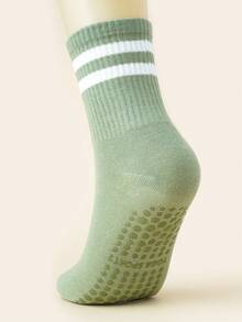 1 Pair/7 Pairs Women's Yoga Crew Socks With Stripes & Solids, Suitable For Yoga, Pilates, Gym Outfits - Non-Slip Silicone Dot Design, Breathable - Multicolor - View 12