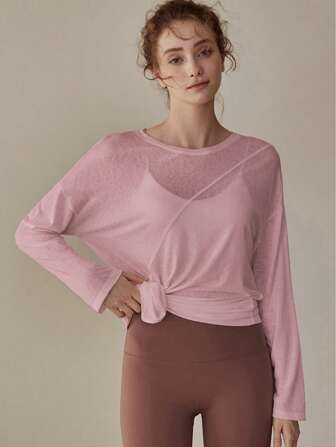 女士宽松瑜伽上衣、长袖健身 T 恤，适合跑步、普拉提、健身、秋冬季