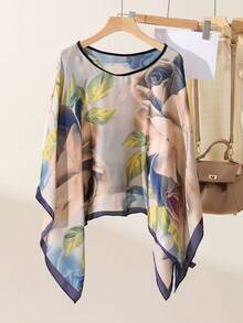 1pc Women's Floral Leopard Paisley Print Imitation Silk Scarf Shawl, Lightweight Sunscreen Hijab Headscarf, Vintage Fashion Beach Wrap - Multicolor - View 3