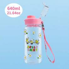 Miniso Minion Flower Series Drawstring Snap-Lid Plastic Cup 640mL/21.64oz, Cute And Portable, Everyday Durable(1 PC) - Pink - View 1