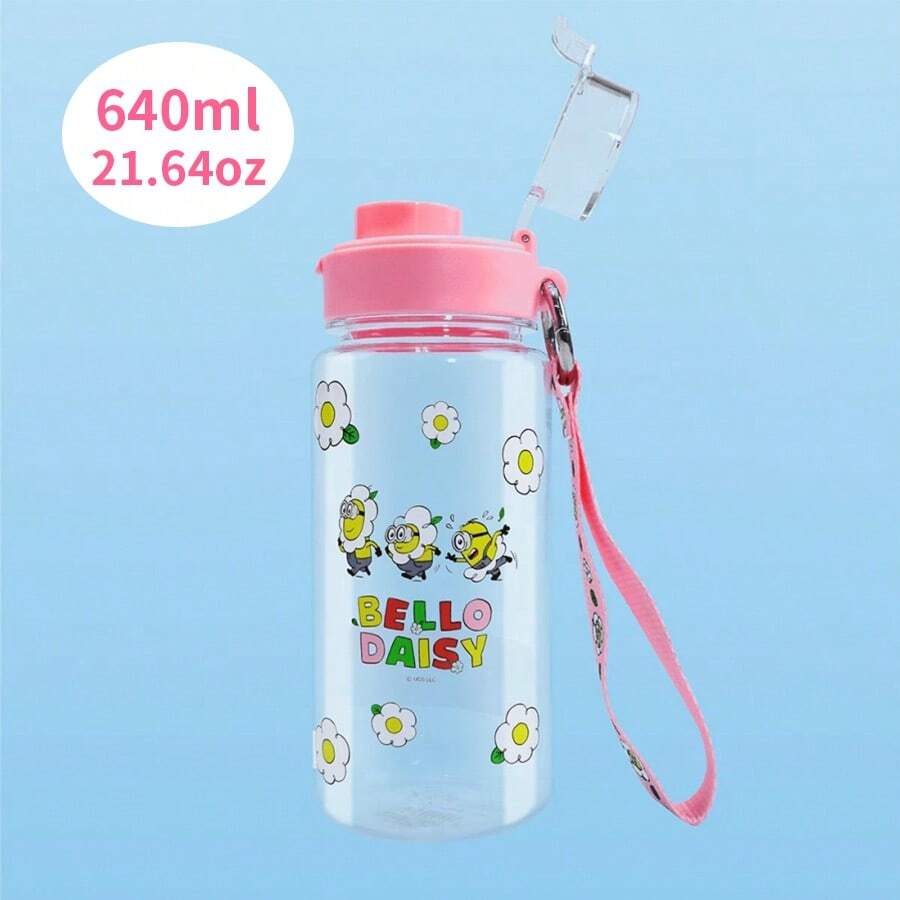 Miniso Minion Flower Series Drawstring Snap-Lid Plastic Cup 640mL/21.64oz, Cute And Portable, Everyday Durable(1 PC) - Pink - View 1
