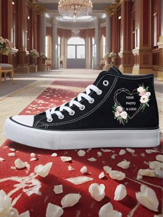 Zapatillas altas de lona personalizables unisex, diseño simple, suela de caucho vulcanizado para uso casual al aire libre, para todas las temporadas