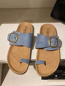 1 Pair New Fashionable Girl & Teenage Slippers, Comfortable Foot Feel, Canvas Upper Design, Suitable For Outdoor Beach, Daily Commute & Walking - Baby Blue - View 1