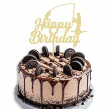 1 Packung "Gone Fishing"-Kuchendekoration "Happy Birthday", Fischer-Kuchenaufsatz, Fischer-Themen-Dekoration für Gone Fishing-Party-Zubehör, Dekoration, Weihnachten