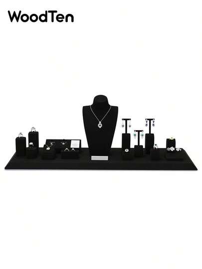  WOODTEN 全黑珠宝展示套装珠宝柜项链胸围手表戒指手链展示架夏季女士商品收纳整理器礼物